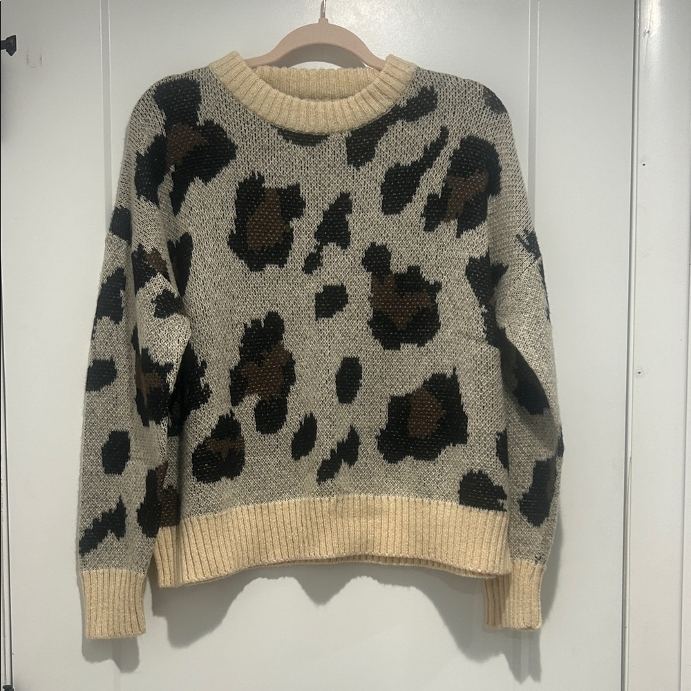 Cotton Emporium Leopard Crewneck Sweater - Beige, Brown & Black
